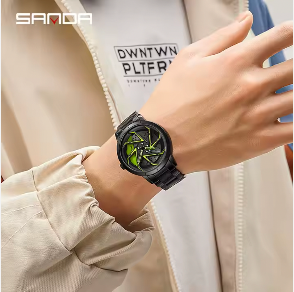 SANDA P1088 – Car Rim Style Steel Watch | Quartz Movement